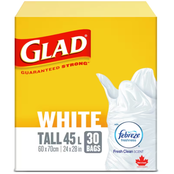Glad Garbage Bag White Tall 45L 30'S